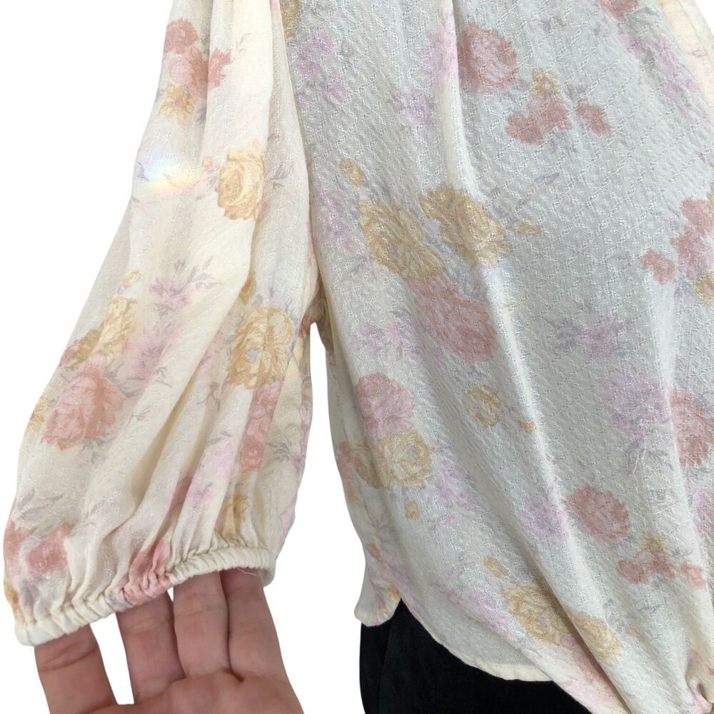 Free People Romantic Feminine 100% Rayon Boho Cottagecore Puff Sleeve Blouse S - Picture 6 of 14